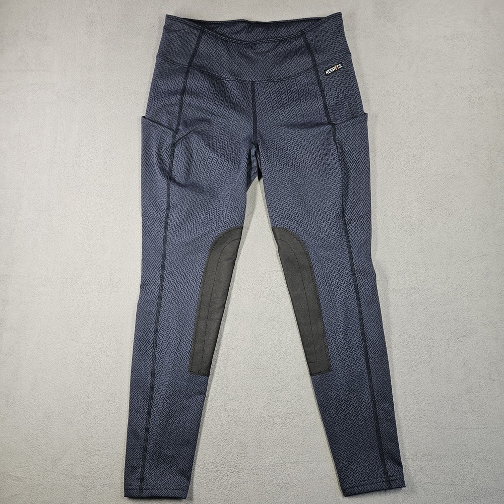 Kerrits Fleece Knee Patch Riding Breeches Womens Medium Tights Blue Herringbone